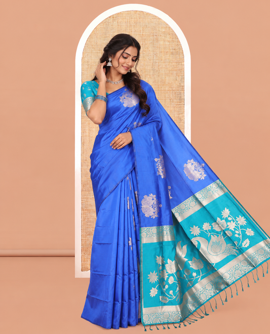 Borderless Royal Blue Elite Soft Silk Saree