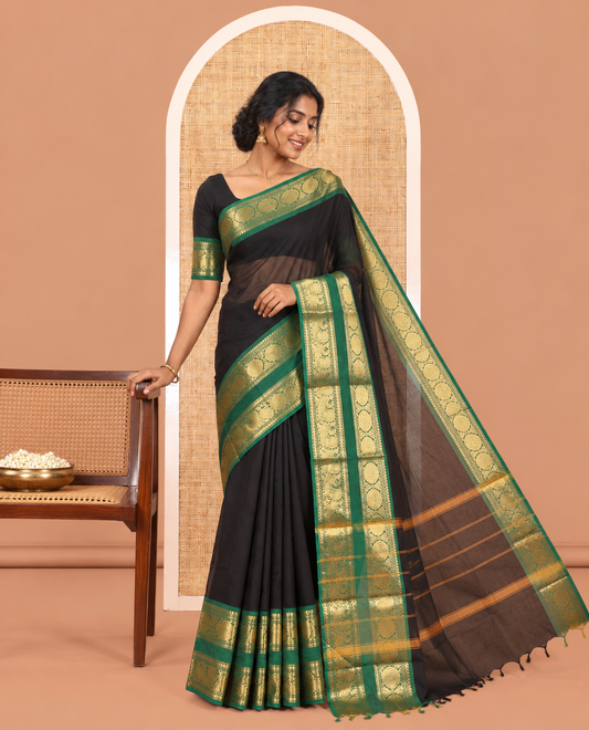 Black Plain Chettinad Cotton Saree