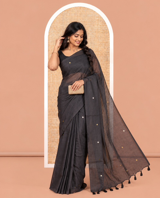 Borderless Black Khadi Cotton Saree
