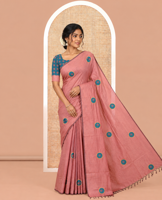 Borderless Onion Pink Plain South Cotton Saree
