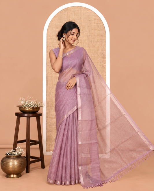 Light Purple Semi-Organza Chex Saree