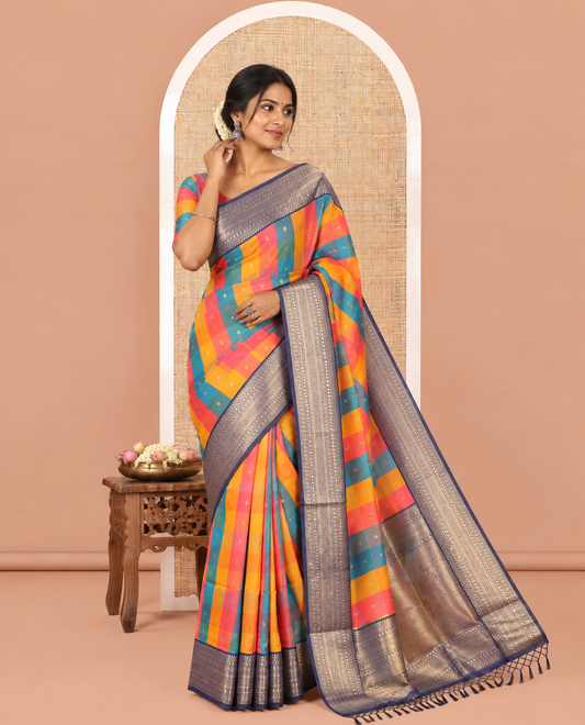 Navy Blue Fancy Softy Silk Saree