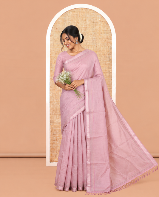 Light Purple Plain Chanderi Cotton Saree