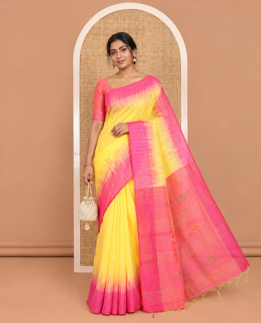Yellow Khadi Linen Saree