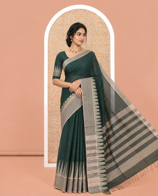 Green Plain Cotton Saree