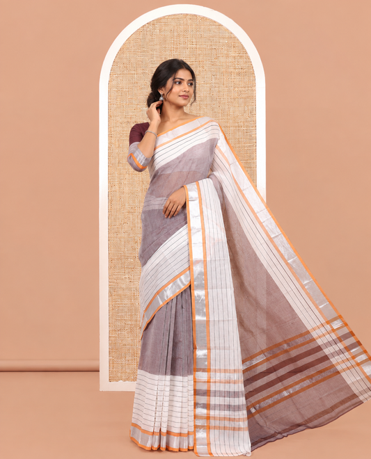 Light Wine Plain Handloom Mercerised Cotton Saree