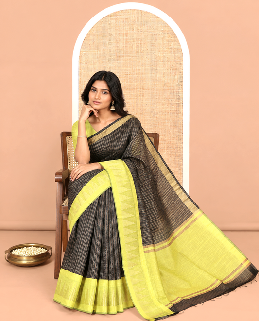 Black Semi-Raw Silk Saree