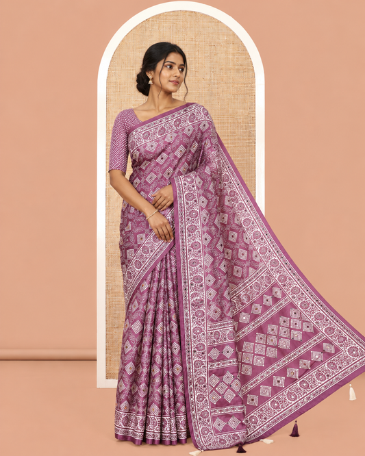 Purple Crepe Saree