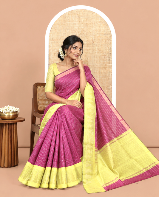Magenta Semi-Raw Silk Saree