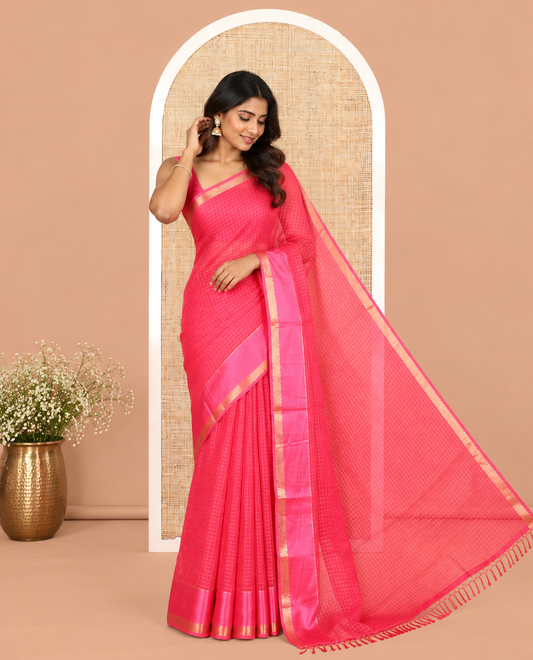 Rani Pink Moss Chiffon Saree