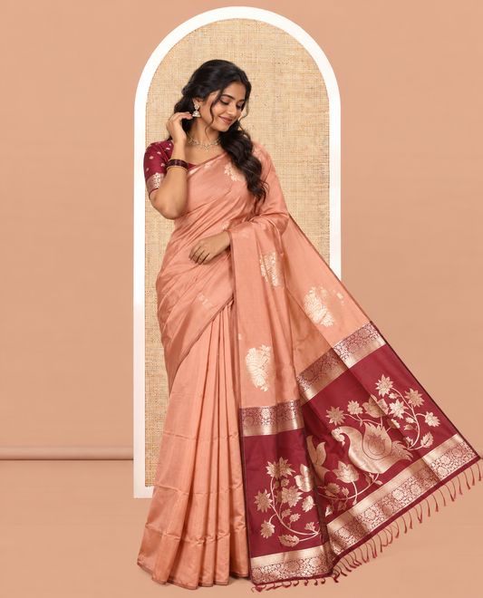 Borderless Rust Peach Elite Soft Silk Saree