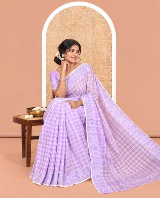 Lavender Bengal Cotton Saree