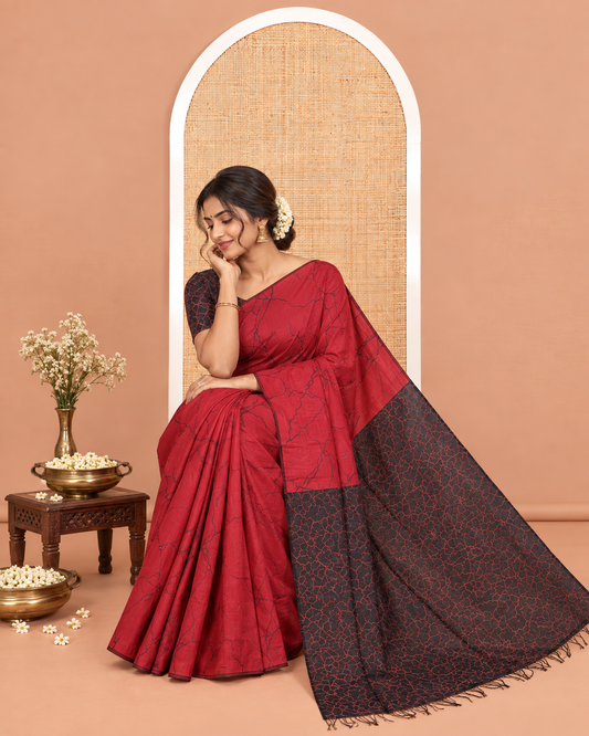 Borderless Red South Cotton Saree