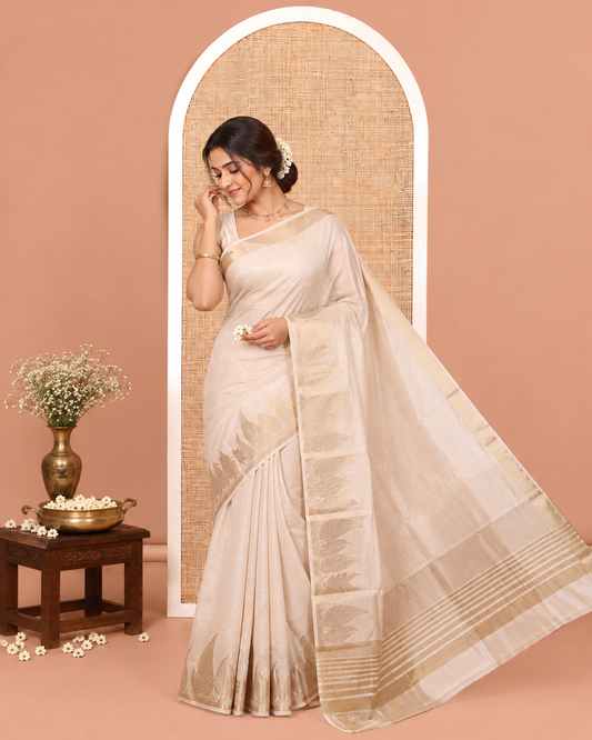 Cream Plain Art Tussar Saree