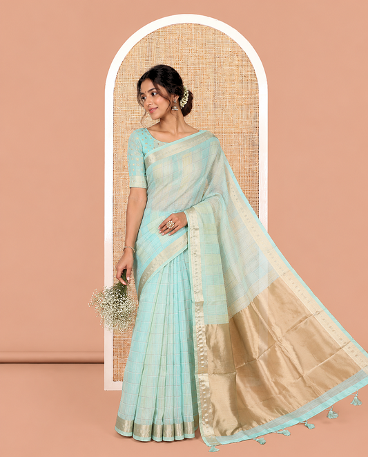 Sea Green Linen Saree