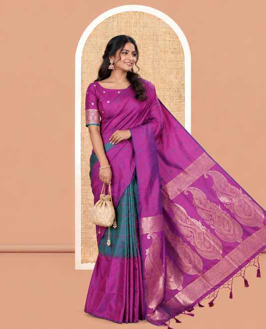 Borderless Peacock Green Elite Soft Silk Saree