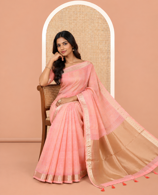 Peach Linen Saree