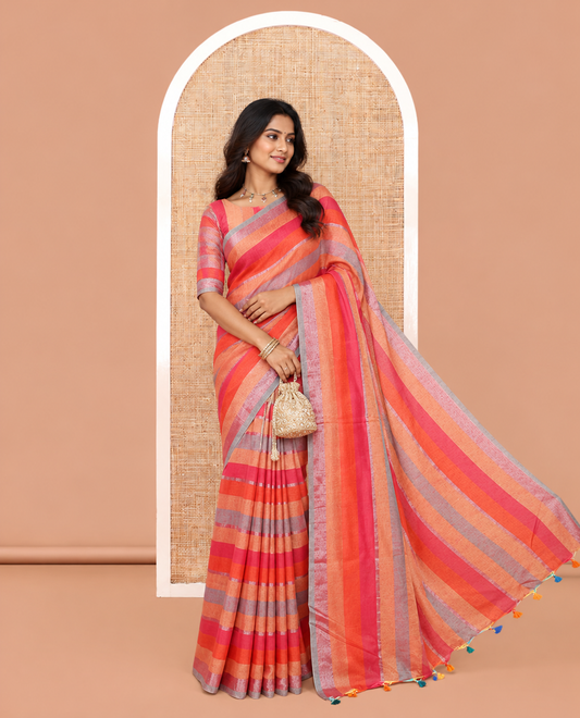 Borderless Purple-Base Khadi Cotton Saree