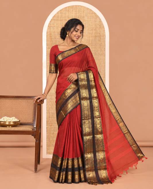 Maroon Plain Chettinad Cotton Saree