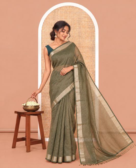 Green Linen Cotton Saree