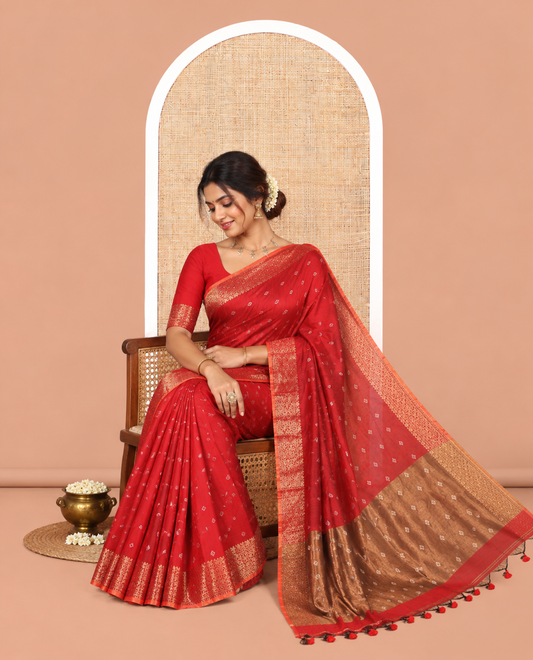 Maroon Khadi Cotton Saree
