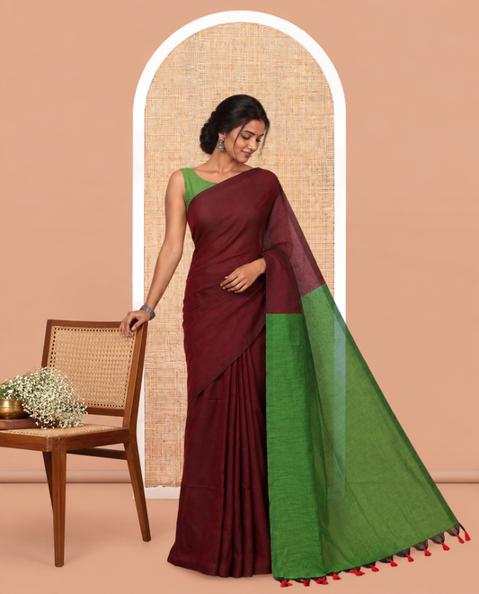 Borderless Purple Plain Design Khadi Cotton Saree