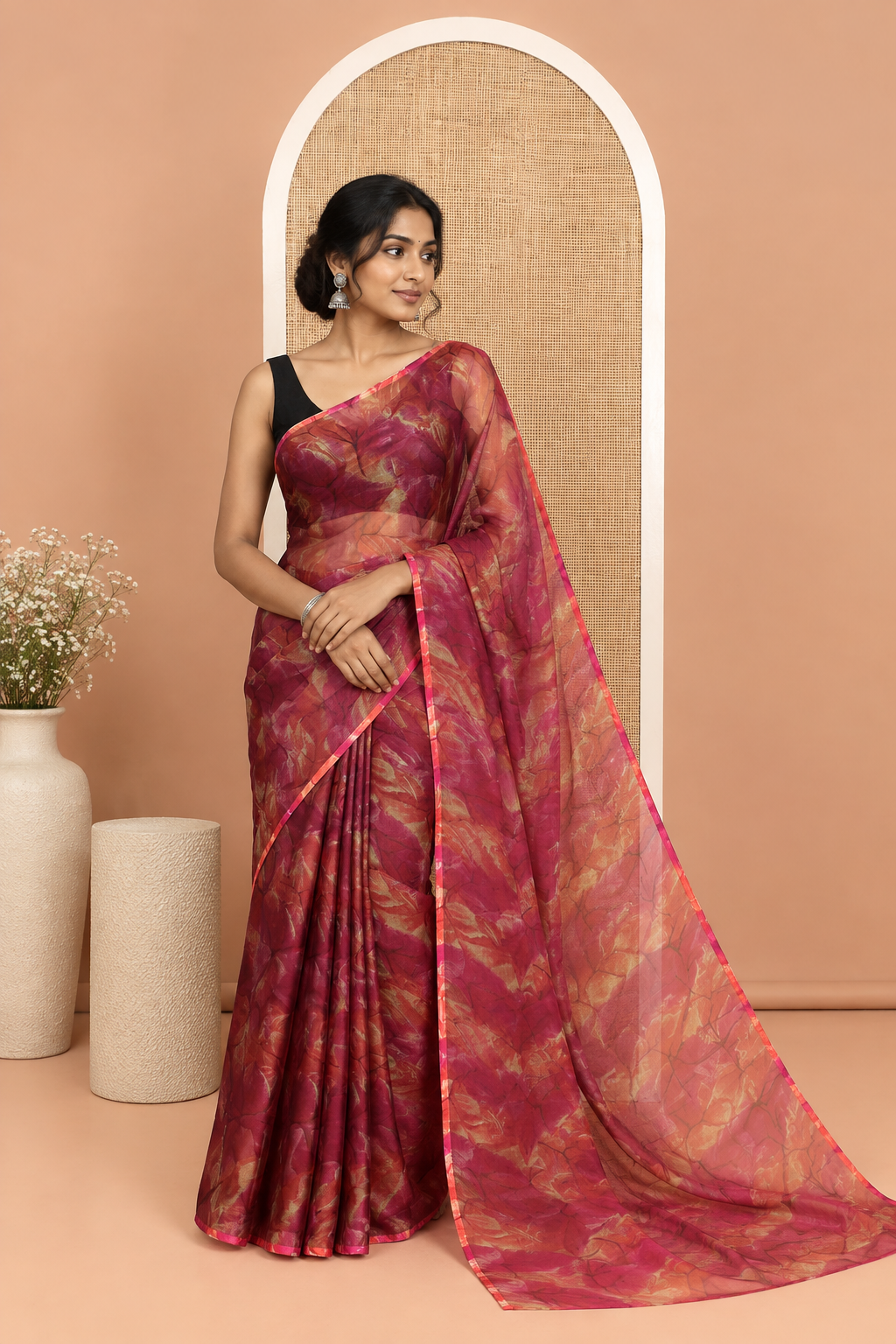 Borderless Purple Rangoli Chiffon Saree, Accentuated with All-Over Abstract Print, and Comes Without Blouse