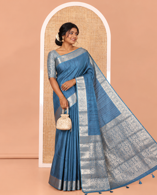 Ramar Green Fancy Tussar Saree, Intricate Border, Grand Pallu, a Printed Blouse, Matching Brocade Blouse