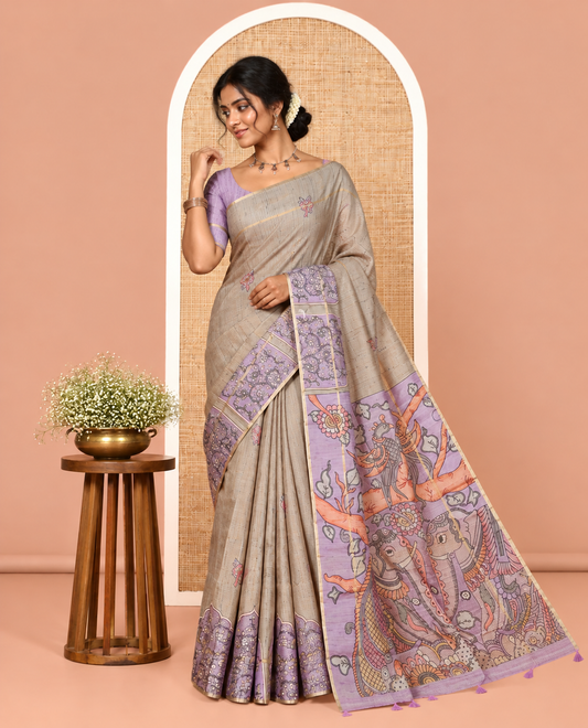 Chikku Kalamkari Print Fancy Tussar Saree