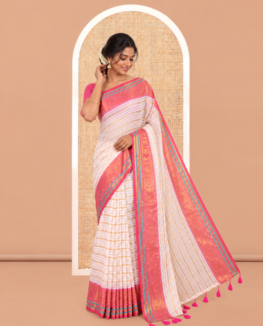 Off-White Khadi Mul Cotton Saree