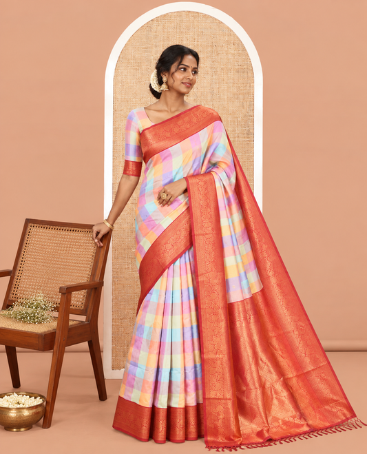Rust Fancy Softy Silk Saree