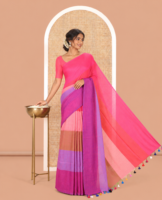 Borderless Wine Khadi Cotton Saree