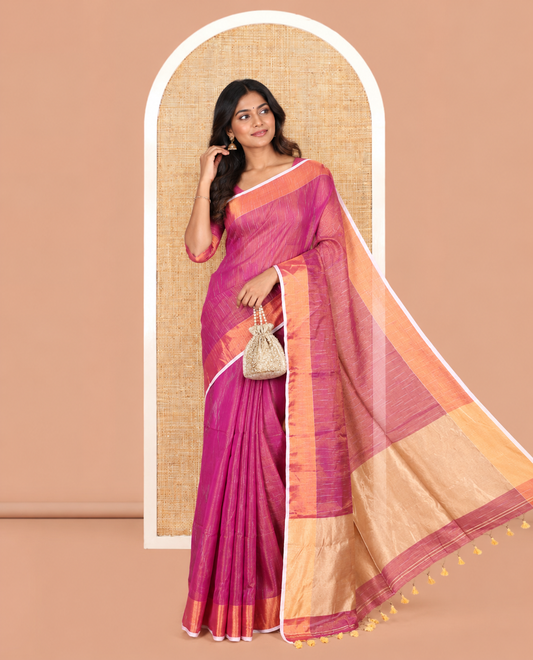 Purple Khadi Tissue Saree