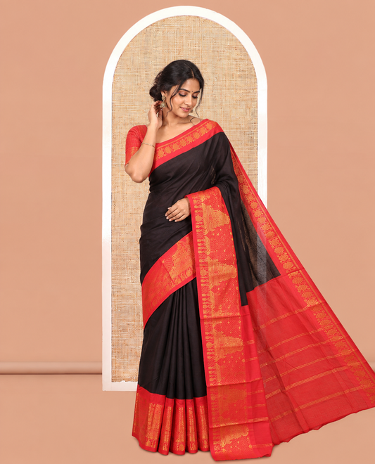 Coffee Brown Plain Sungudi Cotton Saree