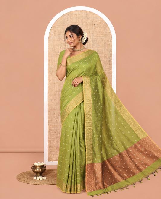 Parrot Green Khadi Cotton Saree
