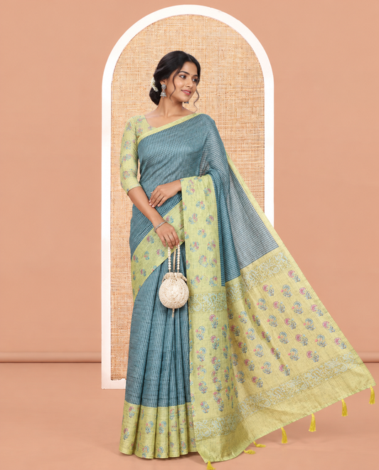 Blue Semi-Tussar Saree