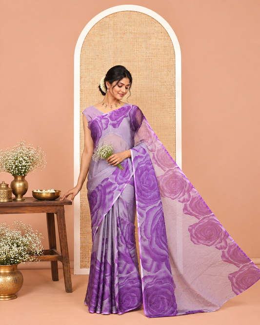 Lavender Plain Rangoli Chiffon Saree