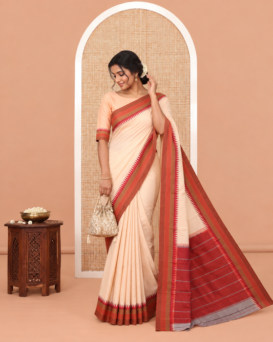 Light Chikku Plain Mercerised Cotton Saree