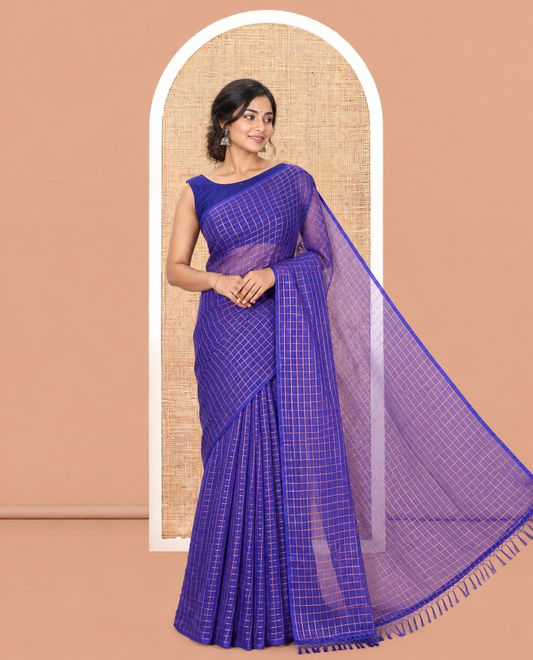 Borderless Royal Blue Chiffon Saree