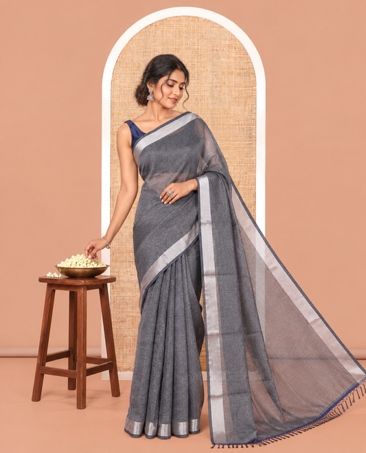 Grey Linen Cotton Saree