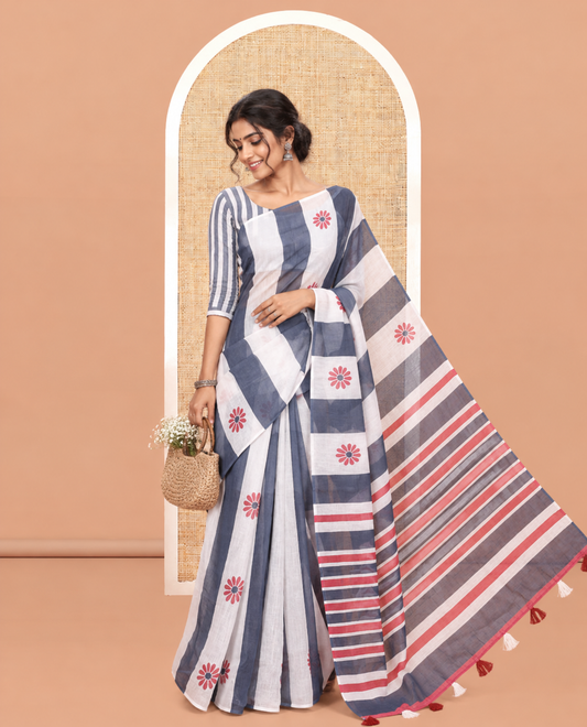 Borderless Grey Linen Cotton Saree