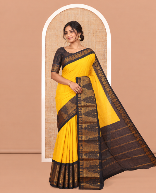 Mustard Plain Sungudi Cotton Saree