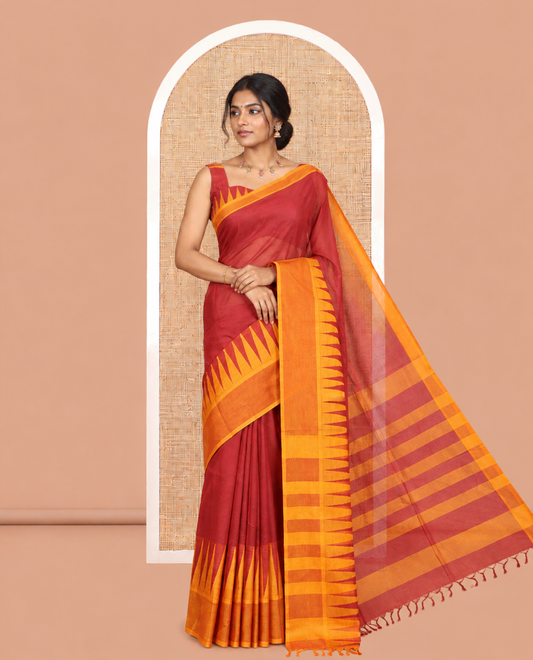 Maroon Plain Cotton Saree