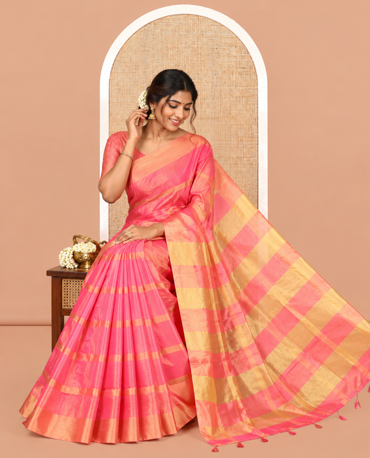 Rani Pink Tissue Cotton Saree