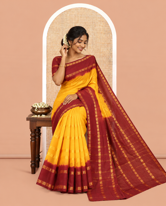 Yellow Sungudi Cotton Saree