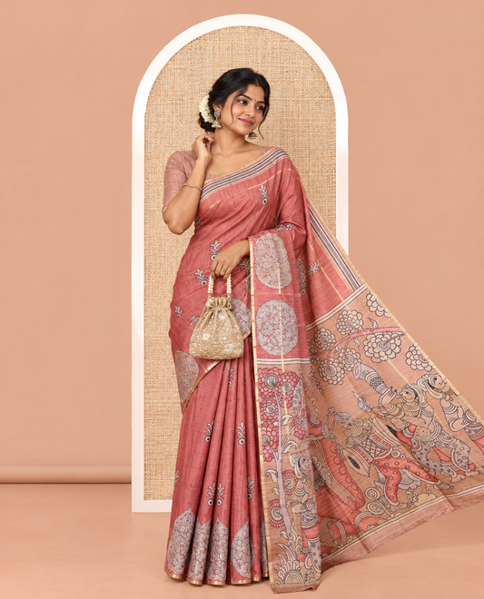 Rust Fancy Tussar Saree