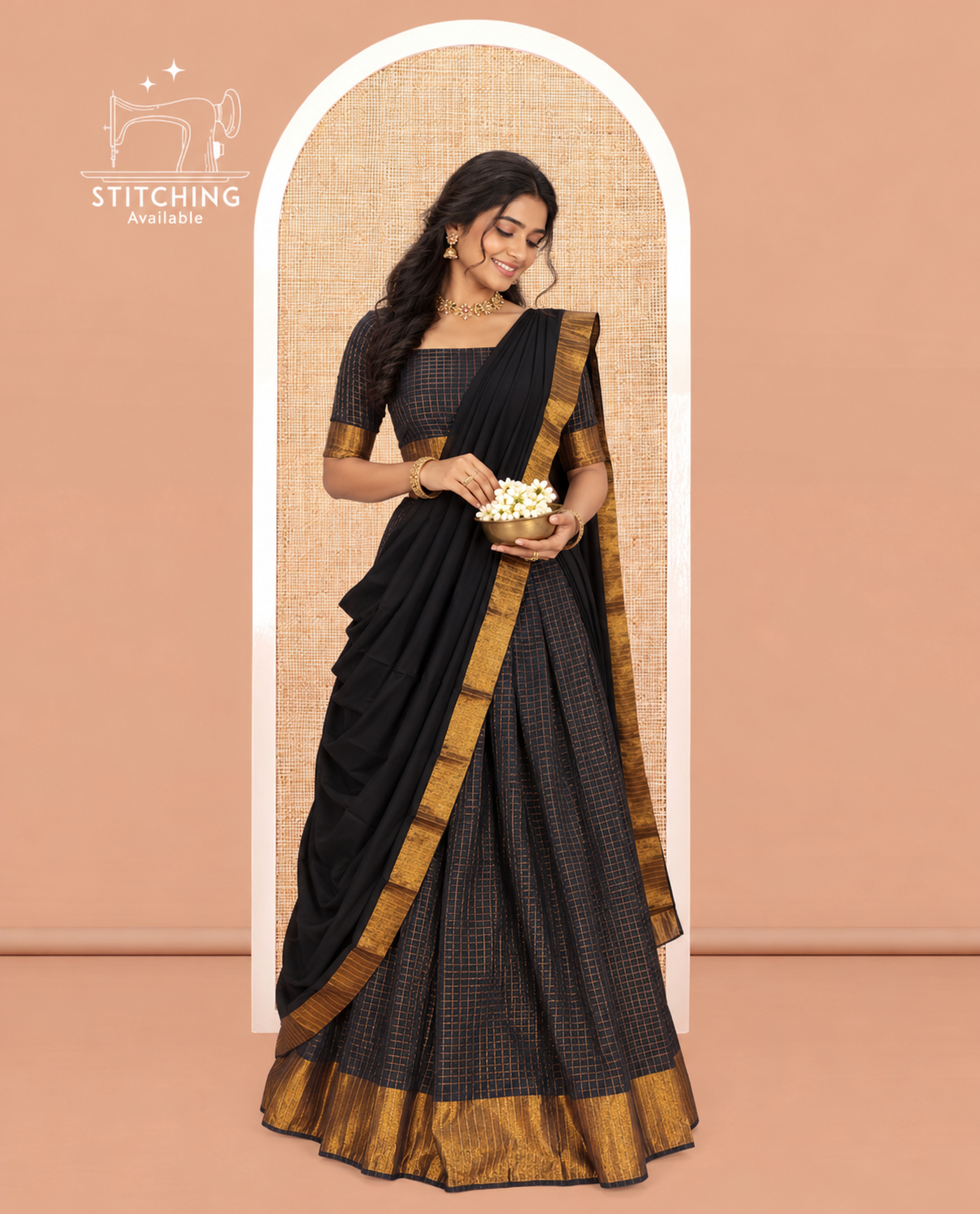 Black Sungudi Cotton Half-Saree