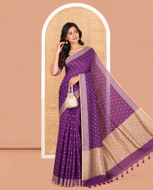 Violet Khadi Cotton Saree