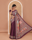 Purple geometric patterns multi-hue printed & mirror embroidered half-&-half masakali saree, printed border & pallu of  embroidery work & plain blouse