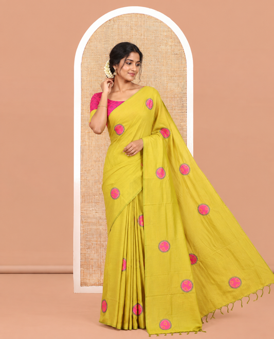 Borderless Mehendi Green Plain South Cotton Saree